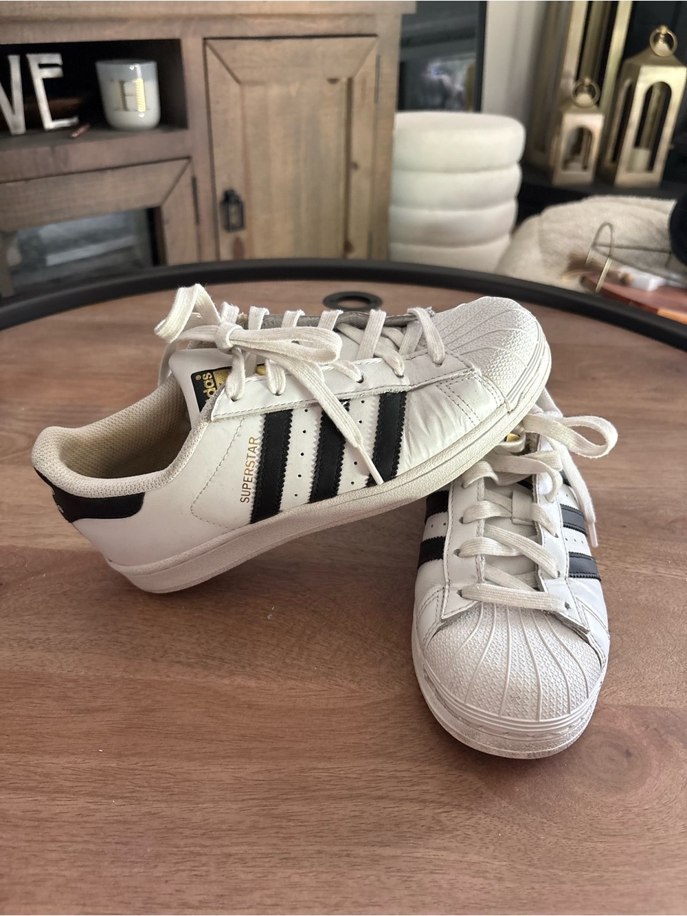 Adidas White Sneakers with Black Stripes - Classic Superstar Style